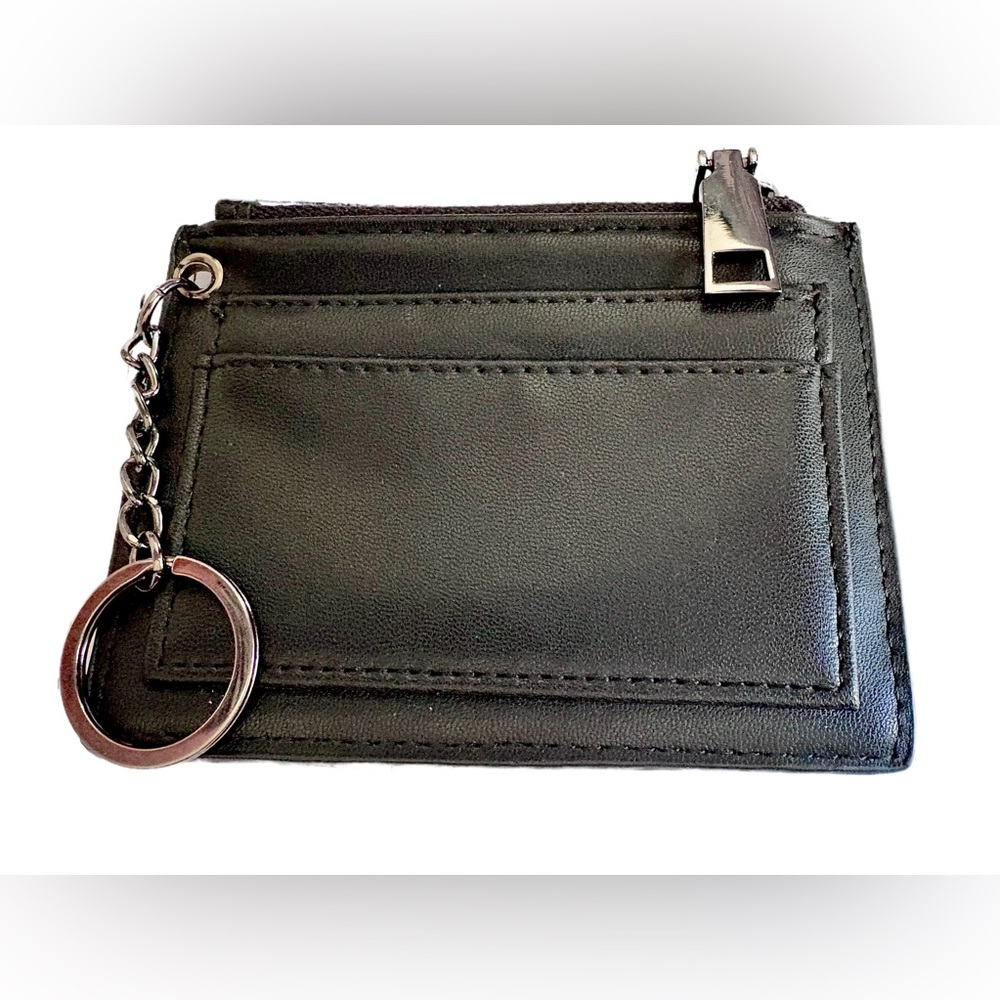 Black Faux Leather Keychain Wallet Card Holder